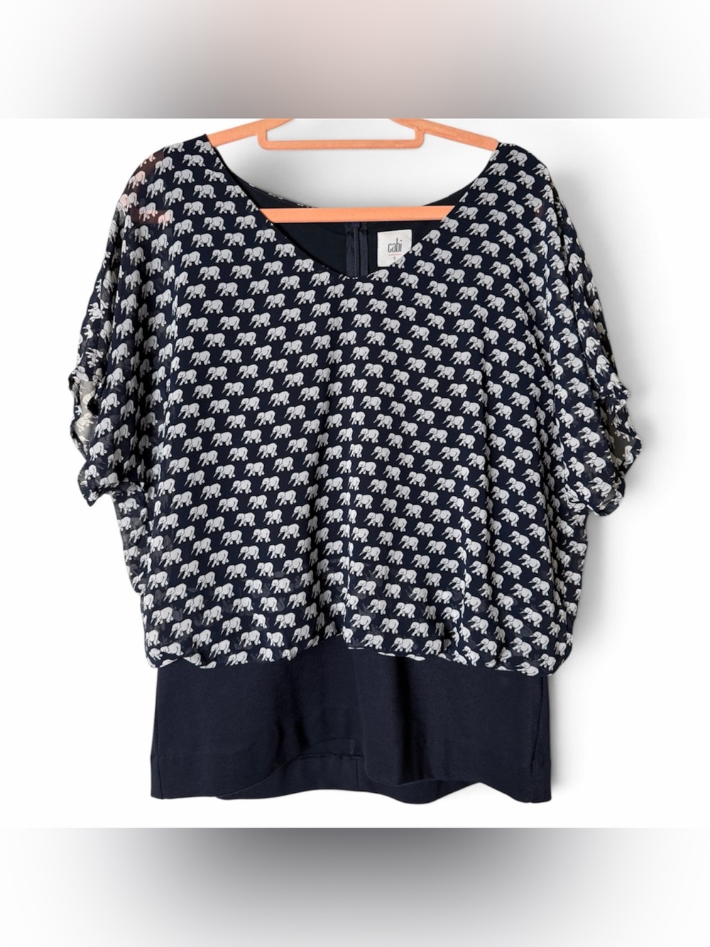 CAbi Elephant Print Blouse Navy Blue size Small